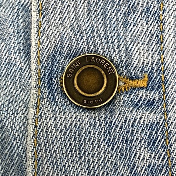 Saint Laurent Paris Light Wash Denim Jacket With Button Closures & Dual Chest Po - Picture 5 of 8